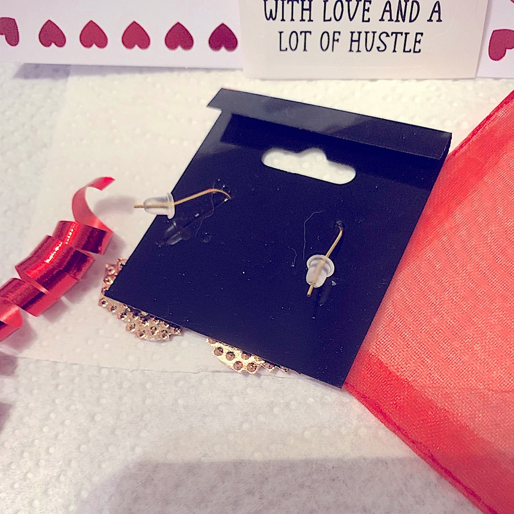 Heart Dangle Earrings Rhinestone Crystal Red Handmade Gift Love Valentines NEW - Picture 3 of 11